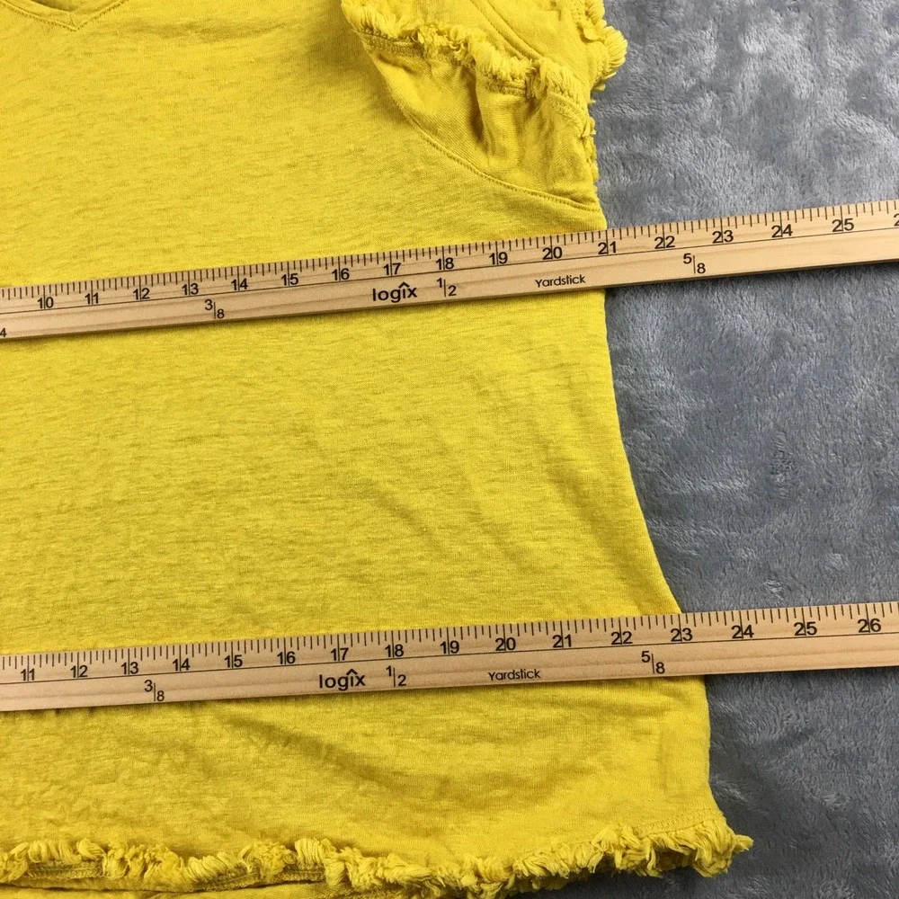 Chicos 100% Linen Yellow Top‎ XL Size 3 Fringe Trim  Boho Bright Summer Vacation